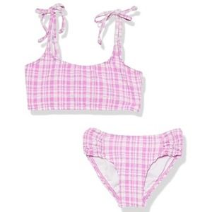 Billabong Checkin The Waves Tie Trilet Two Piece Bikini Set Pink Kid's 14 NWT